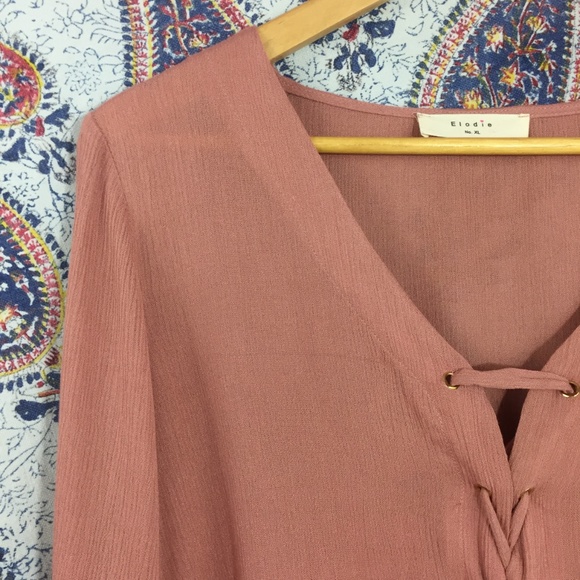 ELODIE Lace Up Bell Sleeve Womens Top Rose Pink XL - Picture 5 of 8